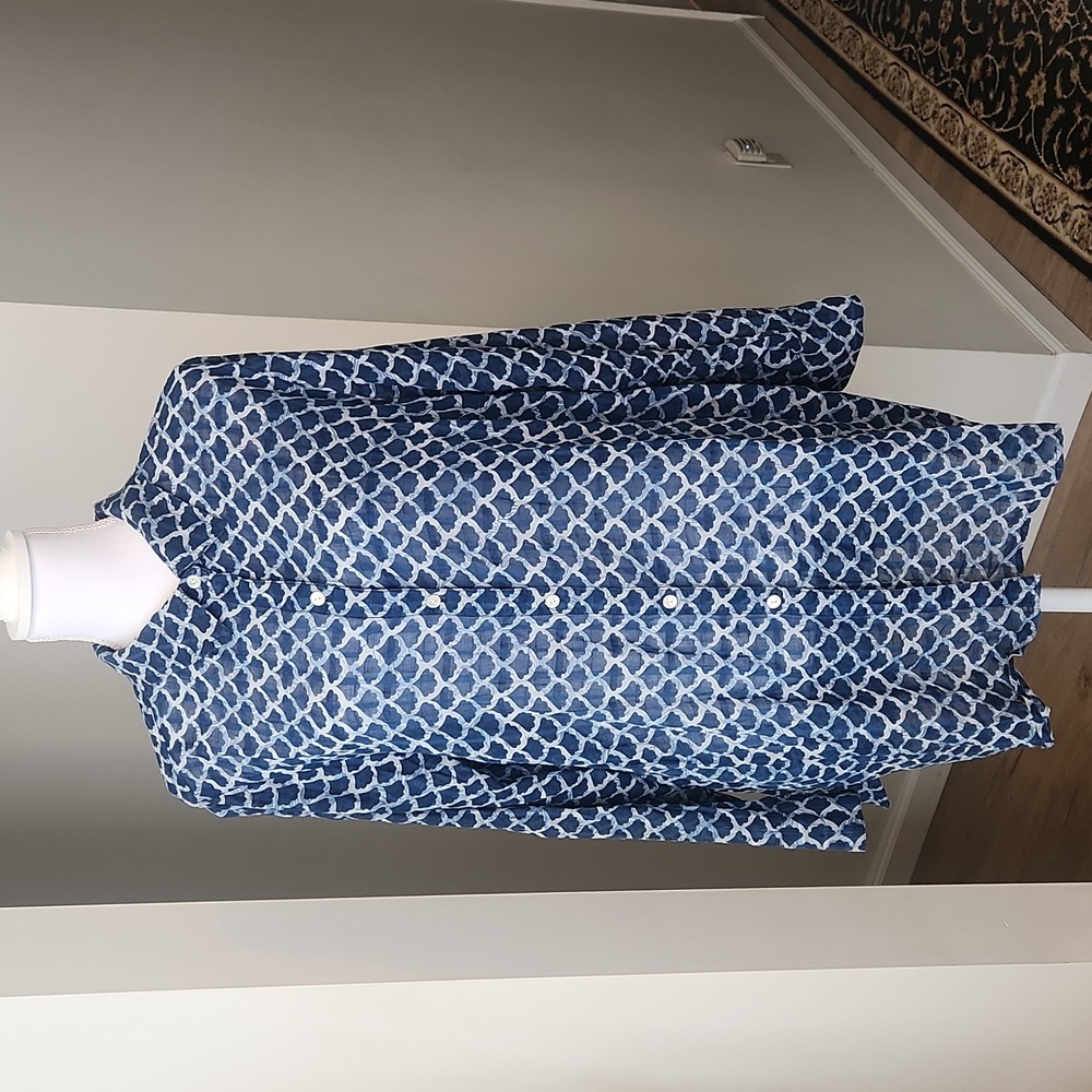 Pure Jill Shirt Women Blue Preppy Nautical Coastal Mermaidcore Resort Boho XL